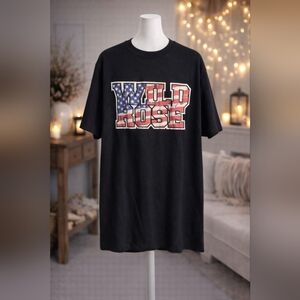 💚Wild Rose Black Tee Oversized Unisex USA Flag Print Graphic Streetwear Vintage